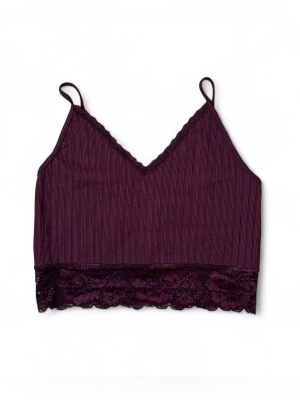 GUESS Burgundy/Deep Plum ribbed lace cami top
Size M/L